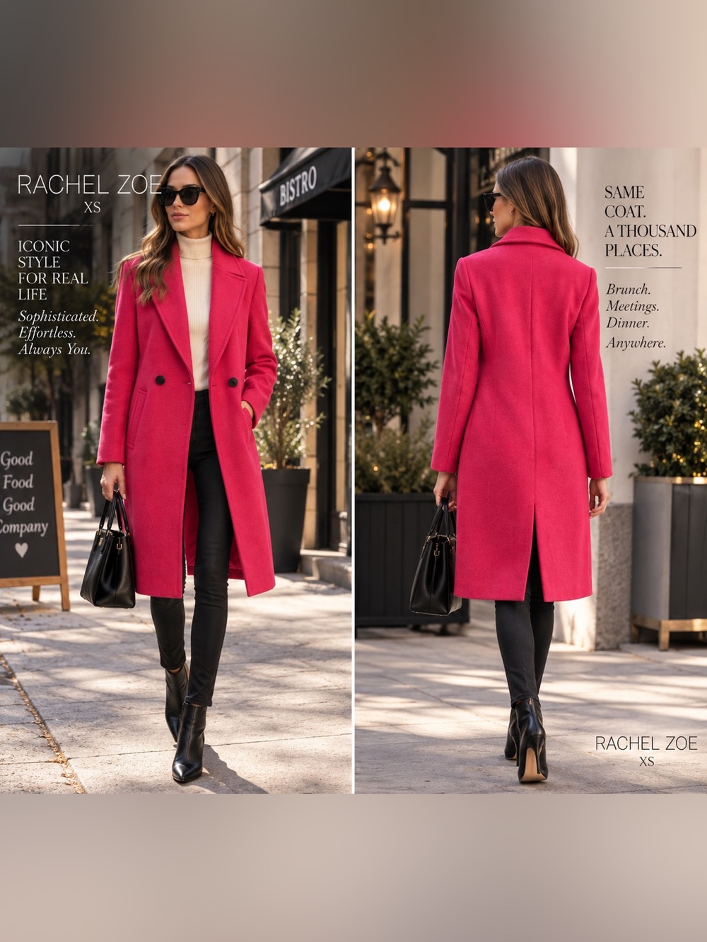 Rachel Zoe Peacoat Pink Wool Knee Length Slit Pockets Button Size XS
